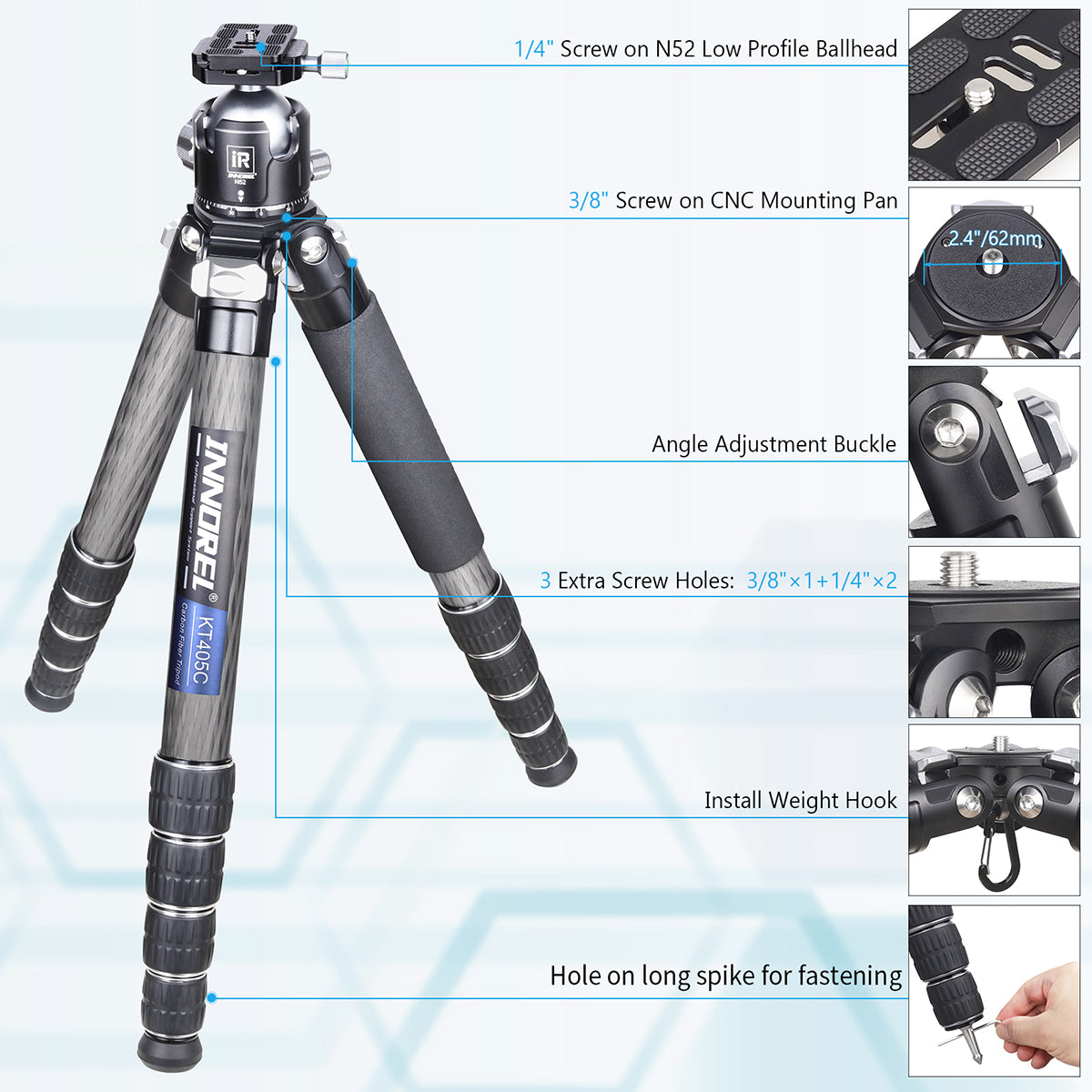 INNOREL Carbon Fiber Compact Tripod KT405C 40mm Tube