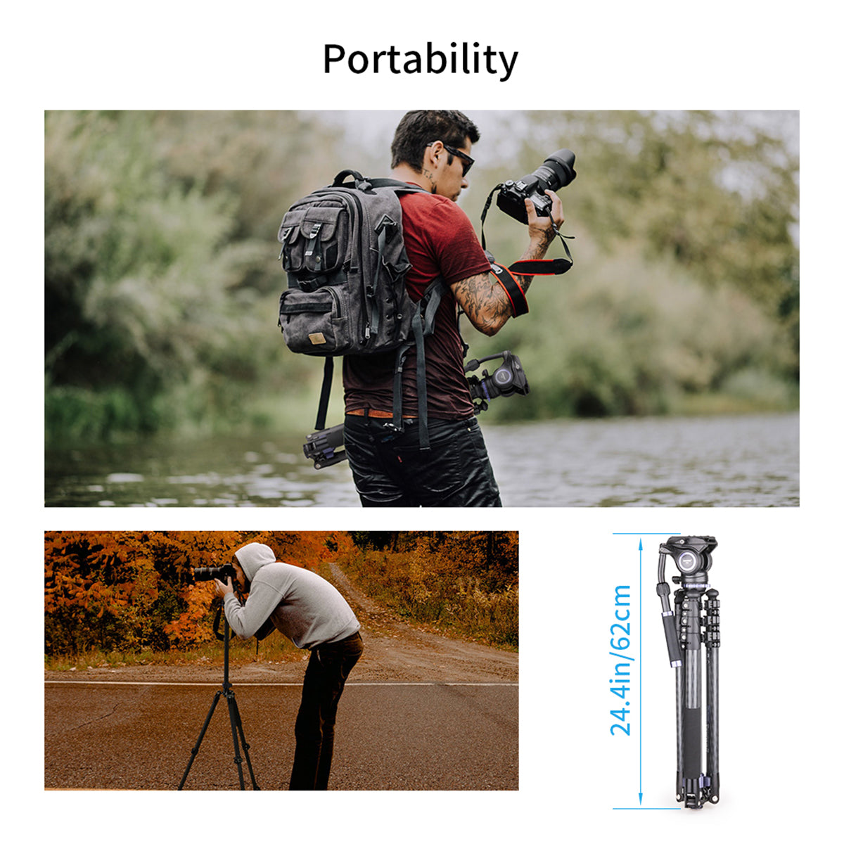 MT70C tripod&monopod and F60 fluid head folding length 62cm