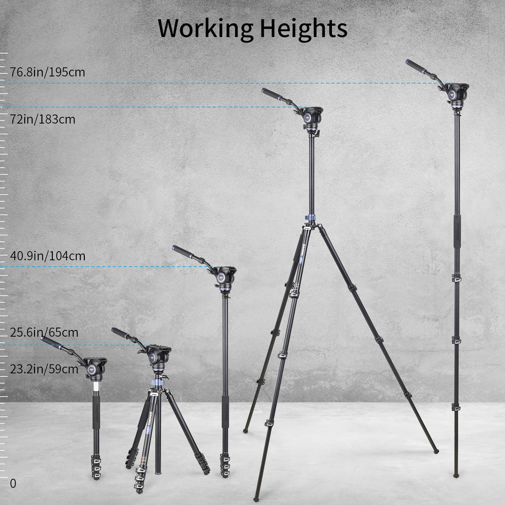 MT70 tripod&monopod and F60 fluid head working height up to 183cm 195cm