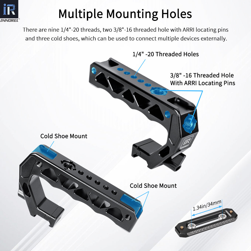 Multiple Mounting Holes INNOREL NH130 Top Handle and NATO Rail Kit, Comfort Ergonomic CNC Aluminum Alloy Grip, with Quick Release NATO Clamp