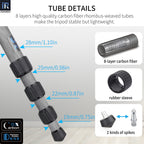 Non-slip rubber feet at the bottom of INNOREL NT75C camera tripod with 8-layer carbon fiber rubber sleeve