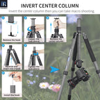 NT85C tripod instructions showing how to invert center column remove and reverse for low angle macro photography shooting close to ground