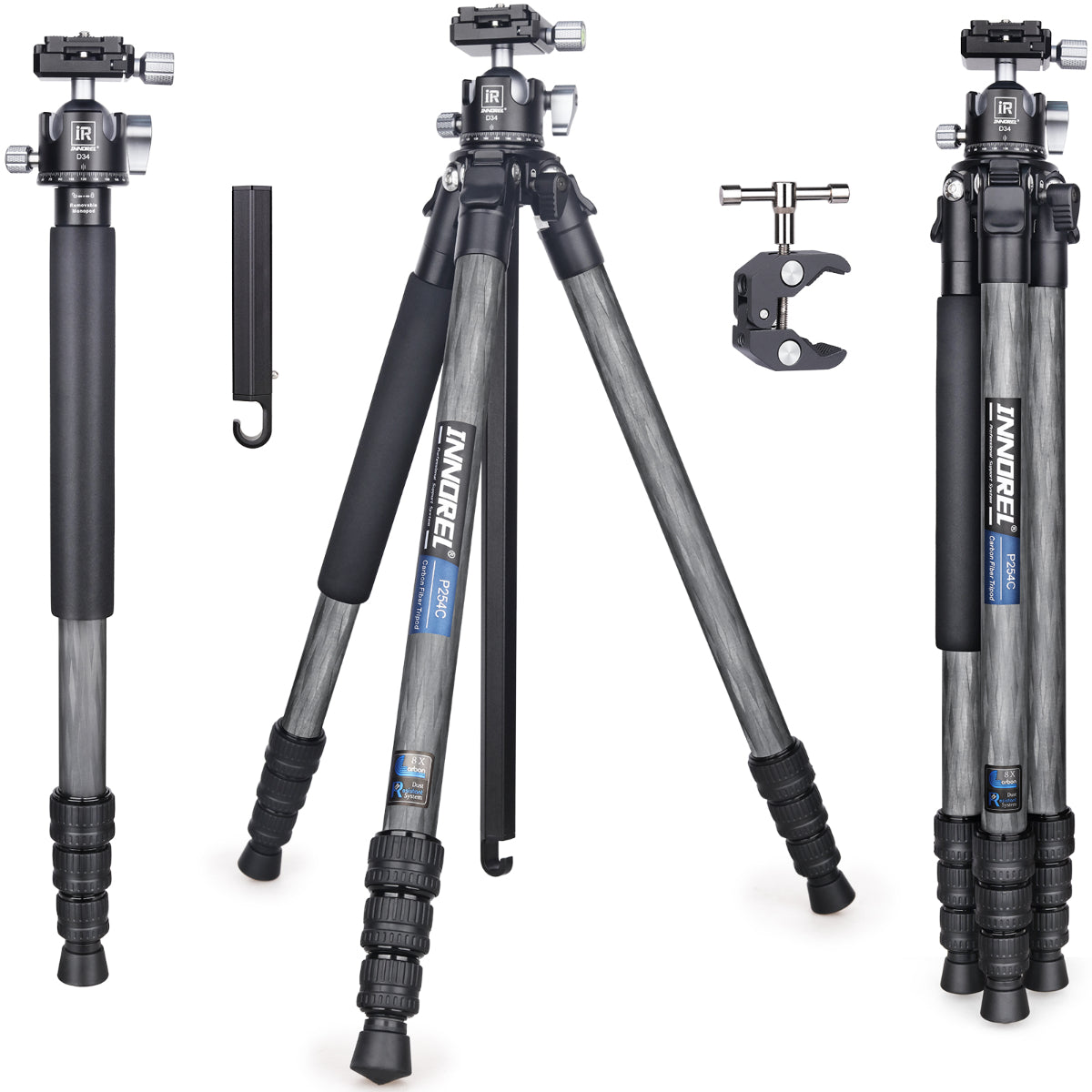 P254C camera tripod with D34 ballhead and clamp for DSLR and video cameras