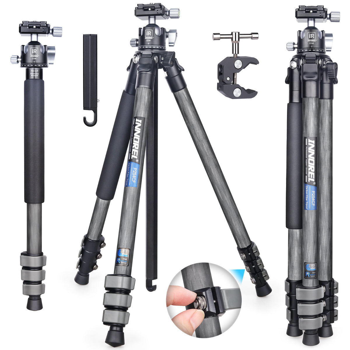 P254CF camera tripod with D34 ballhead for DSLR and video cameras