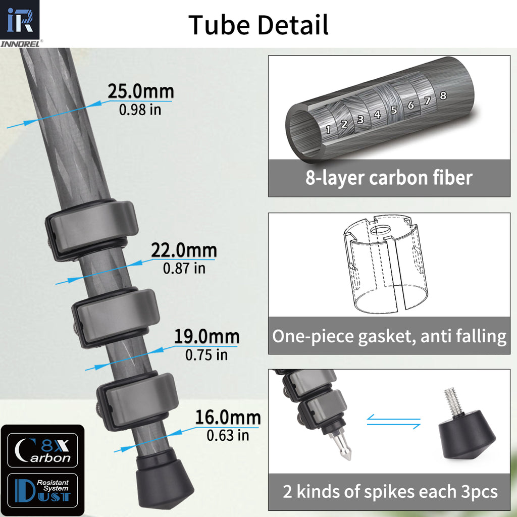 INNOREL P254CF is equipped with interchangeable screw-in rubber spikes and stainless steel spikes