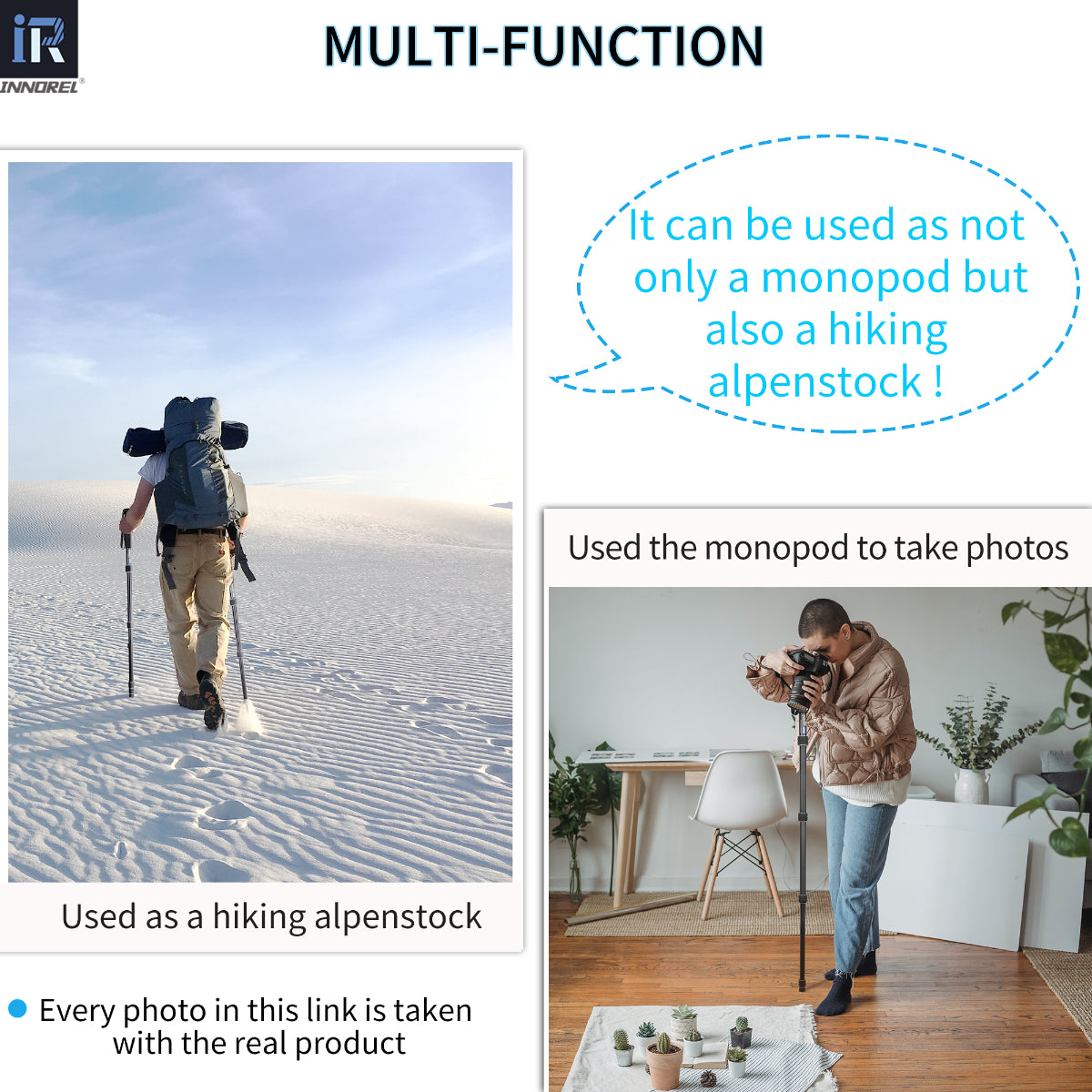INNOREL RM285A multi-function monopod converts to hiking alpenstock for trekking and camera monopod for photography dual-purpose design