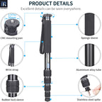 INNOREL RM325A monopod detail including dia 50mm CNC mounting pan sponge sleeve wrist strap aluminium alloy tube rubber lock sleeve stainless steel spike