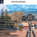 RT45C tripod with N36 ballhead specifications including 165cm max height 1.57kg weight 15kg load