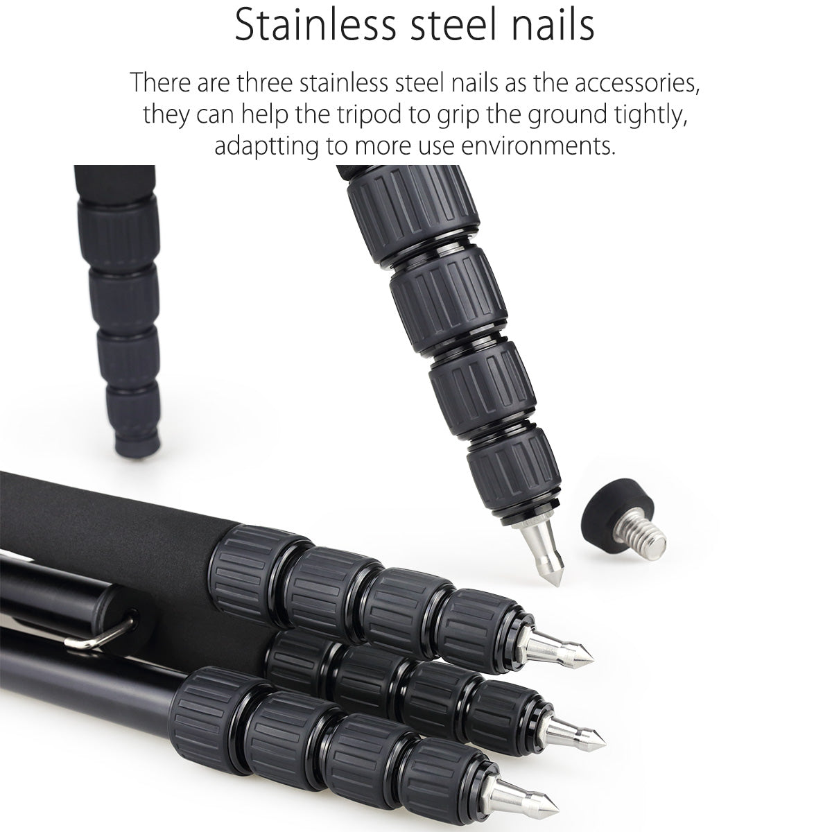 RT50 has 3 stainless steel nails to grip the ground tightly