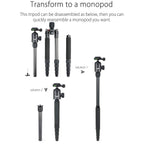RT50C tripod can be converted into a monopod