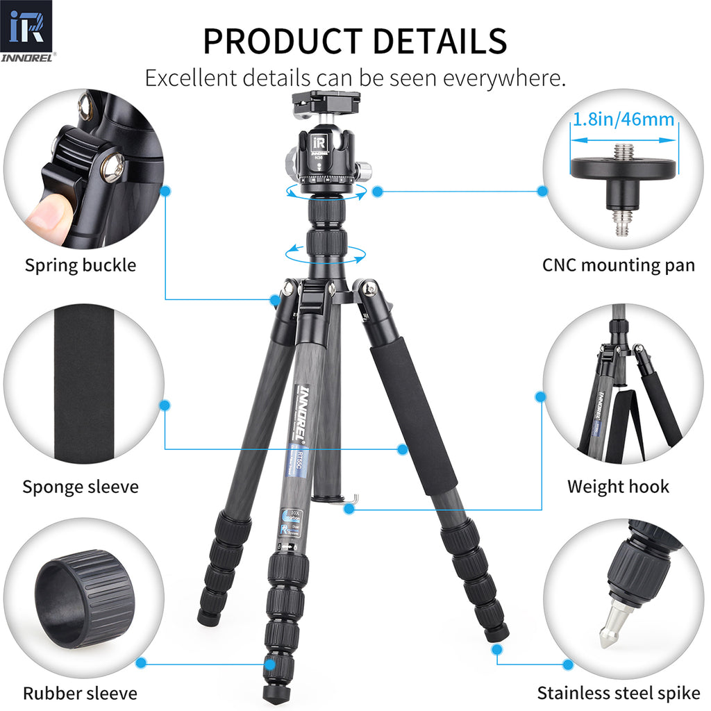 Rubber sleeves are covered on the lock of tube, they make the photography operation much more comfortable.