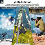 Remove or invert the column to achieve lowest angle shooting and macro shooting. One of the legs can be used as a monopod.