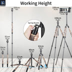 With N44 ballhead, RT85CM tripod extends from 27cm to full 184cm working height, and the max height of monopod is 193cm.