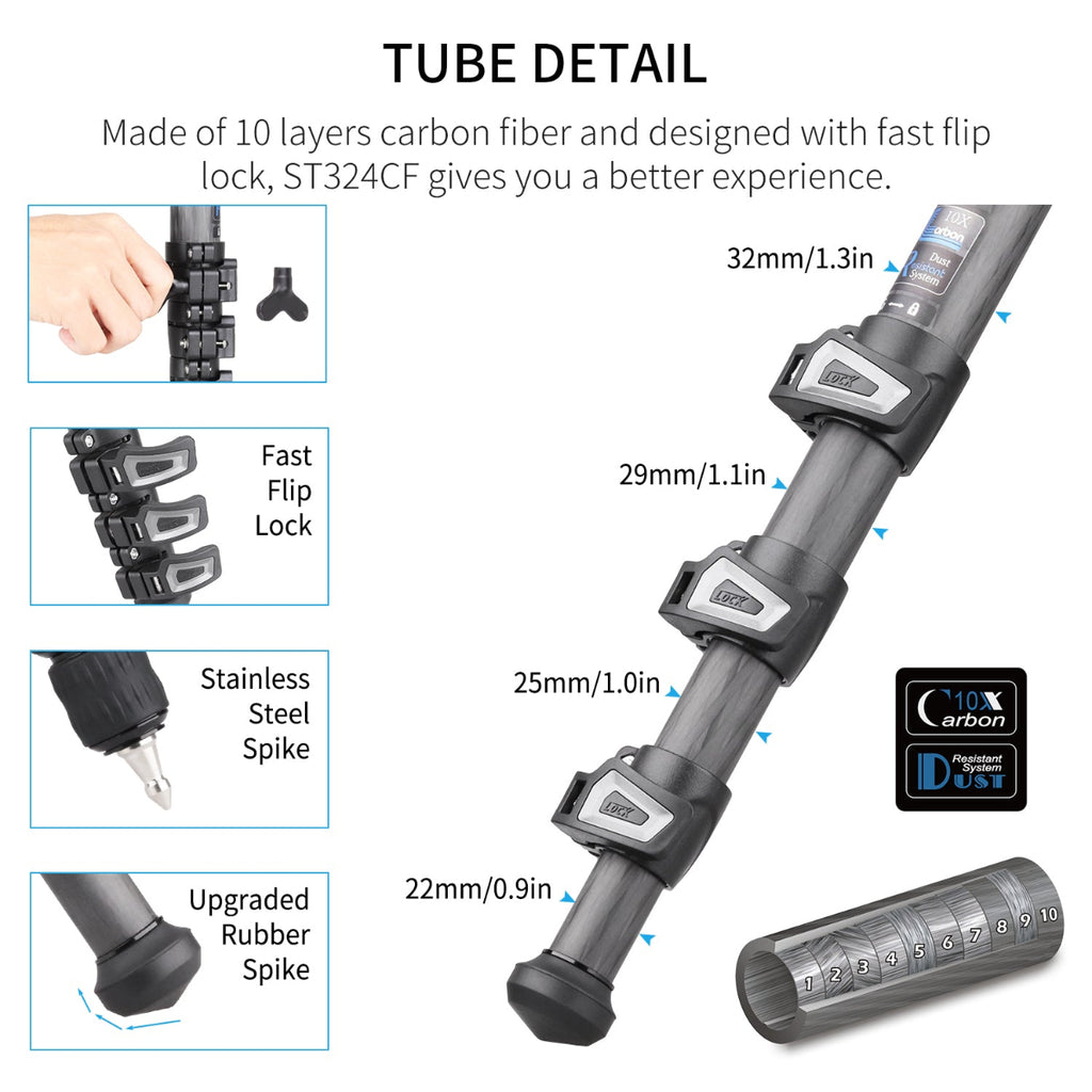 Carbon Fiber Bowl Tripod-INNOREL ST324CF Professional Heavy Duty Camera Tripod with Bowl Adapter