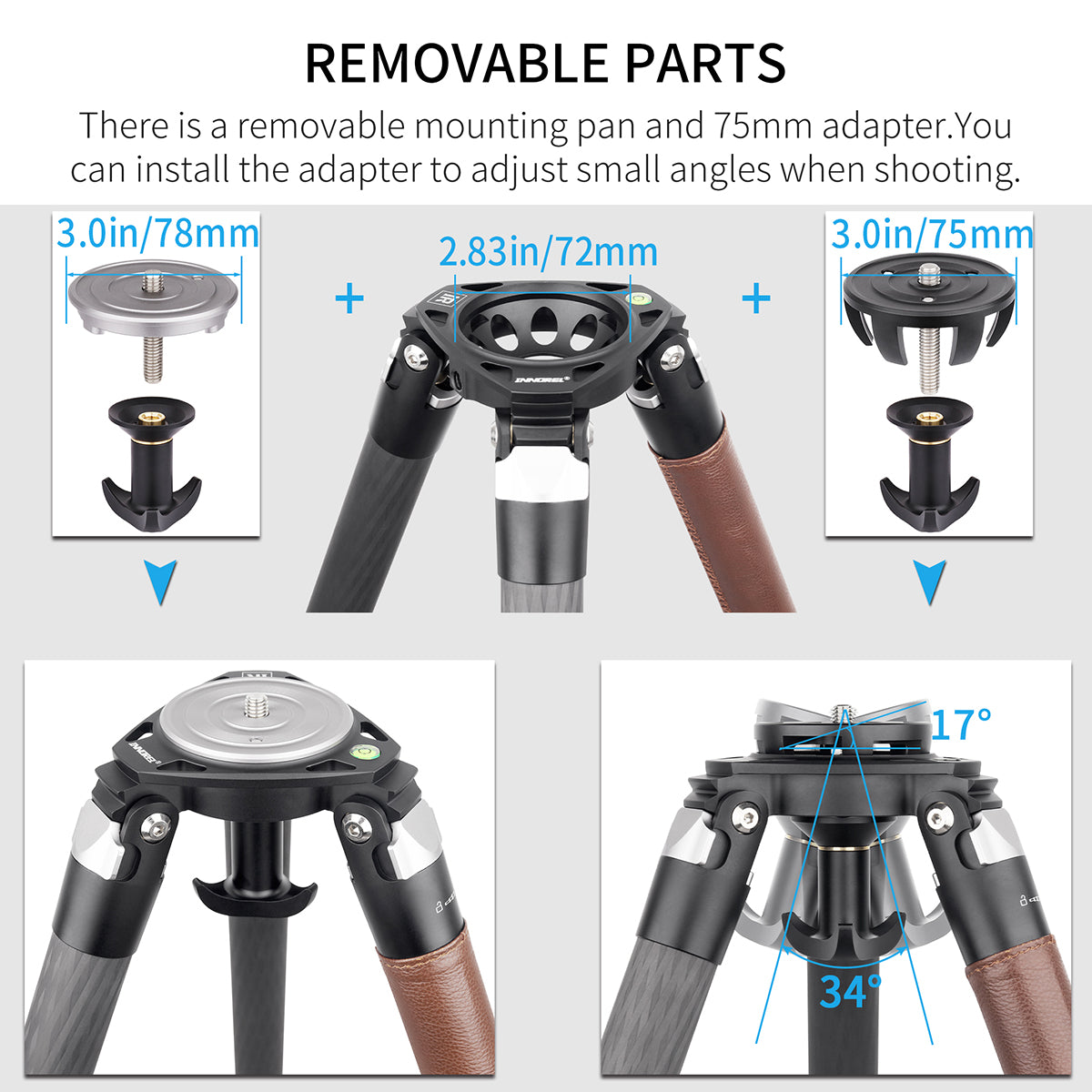 INNOREL ST344C has removable mounting pan 75mm adapter that can adjust small angles