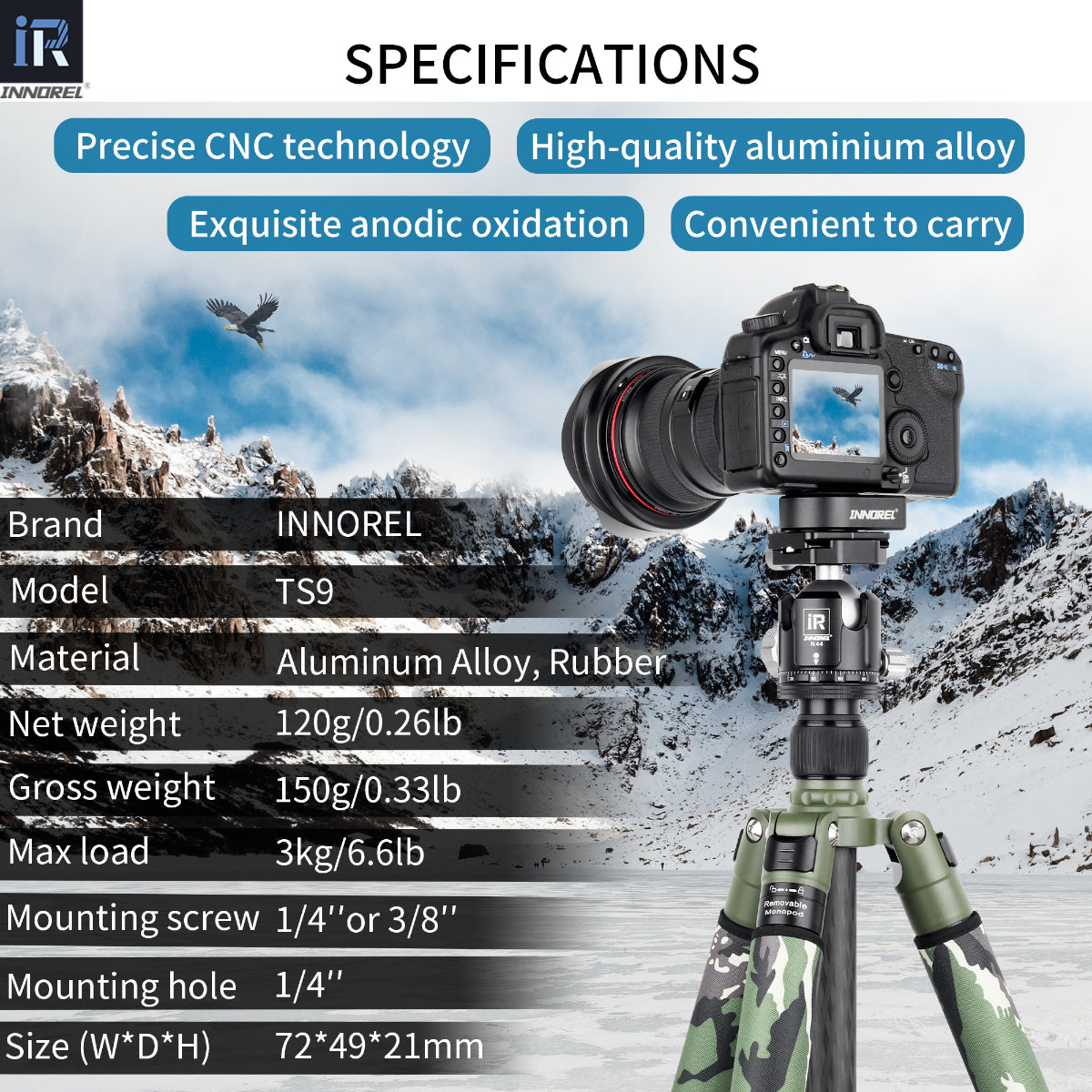 INNOREL TS9 aluminum alloy CNC technology top speed quick release plate specifications including max load 6kg