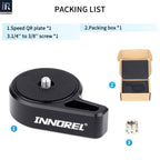 INNOREL TS9 top speed quick release plate packing list including speed Q.R.Plate packing box 1/4'' to 3/8'' screw