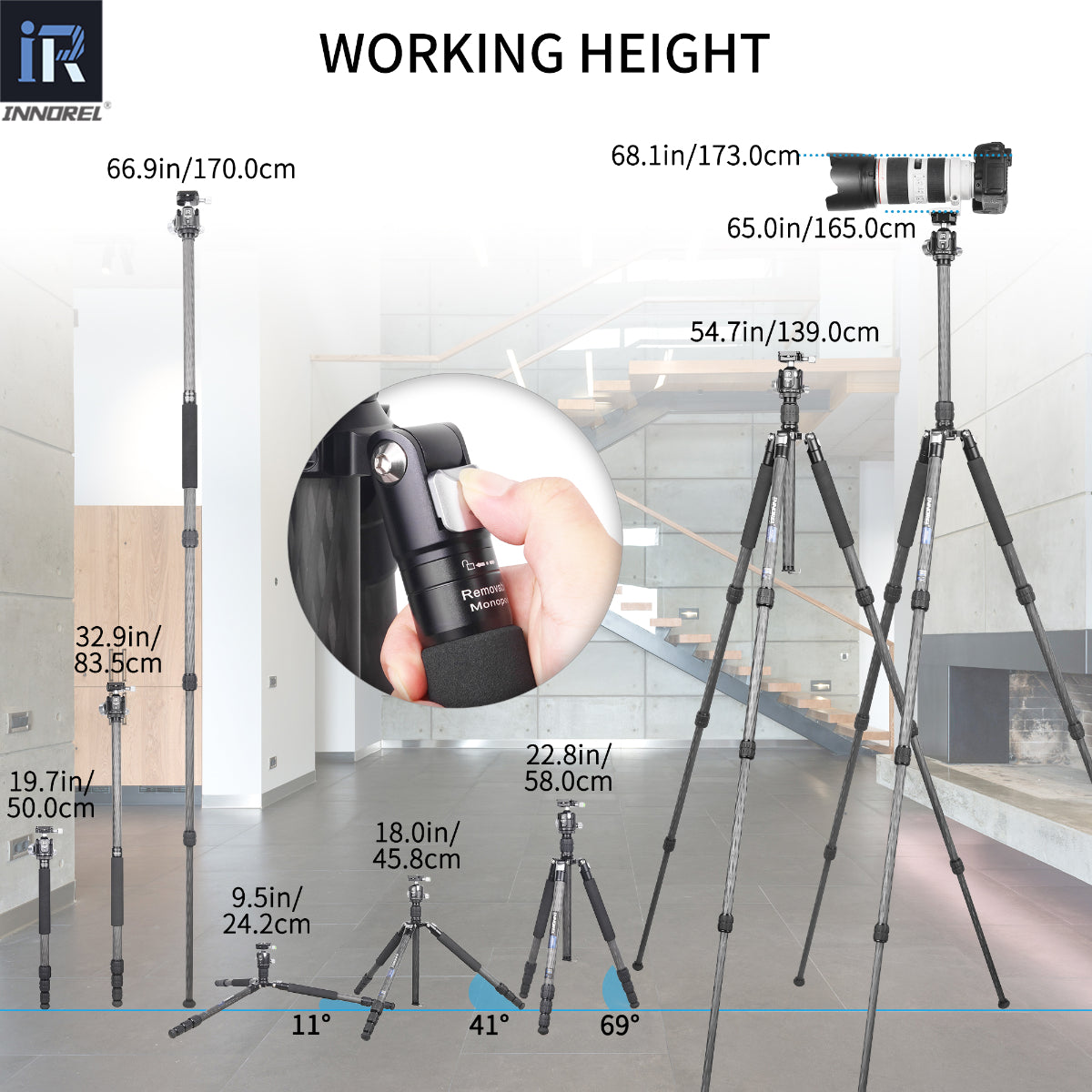 Ued Portable Carbon Fiber Tripod INNOREL RT45C+K36(Only Europe has inventory)