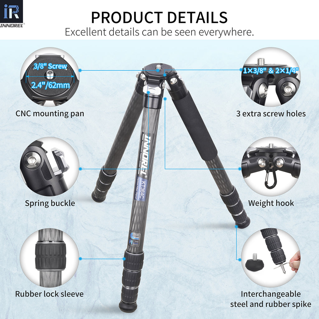 Used Carbon Fiber Camera Tripod 36mm Tube INNOREL KT364C+N52(Only Europe has inventory)