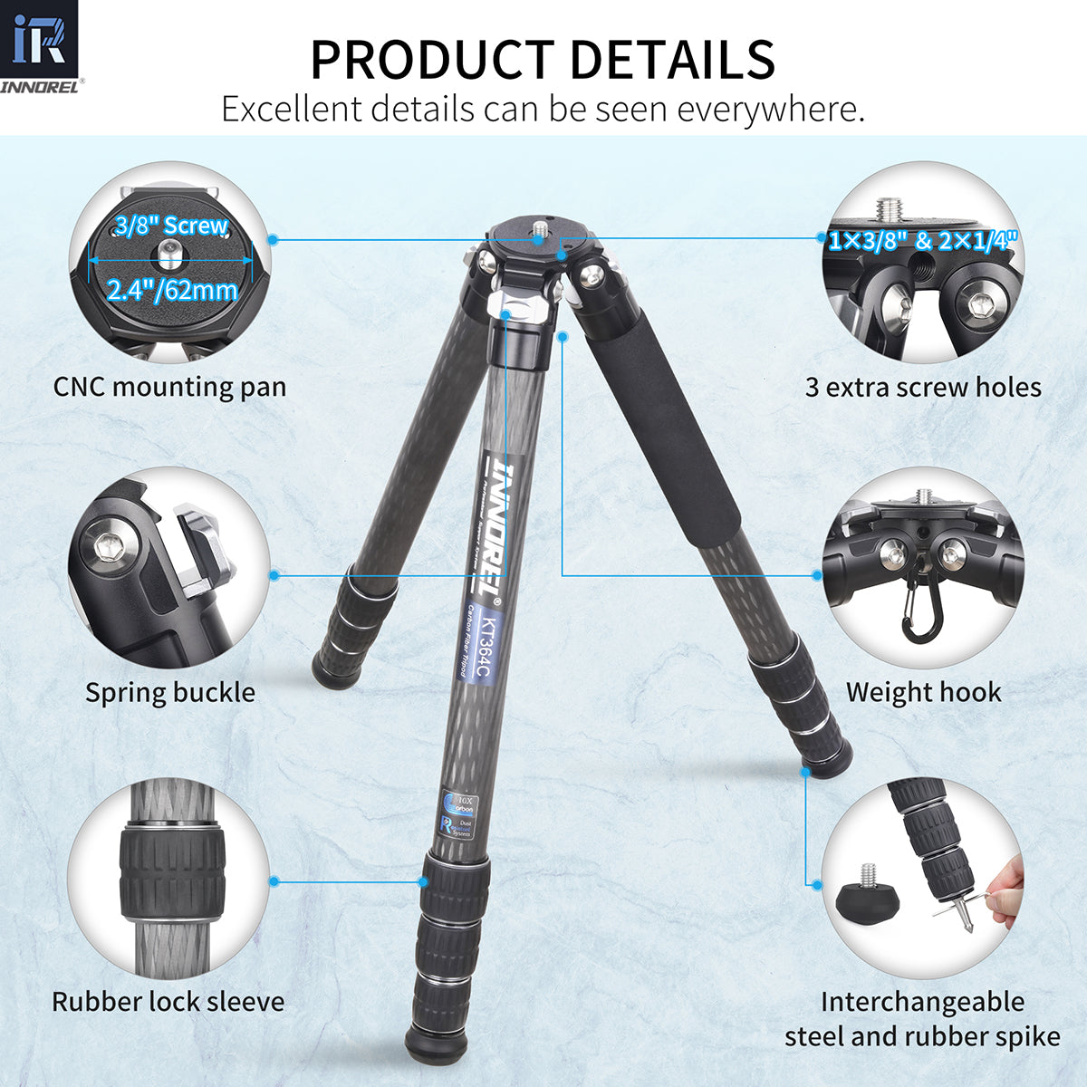 Used Carbon Fiber Camera Tripod 36mm Tube INNOREL KT364C+N52(Only Europe has inventory)