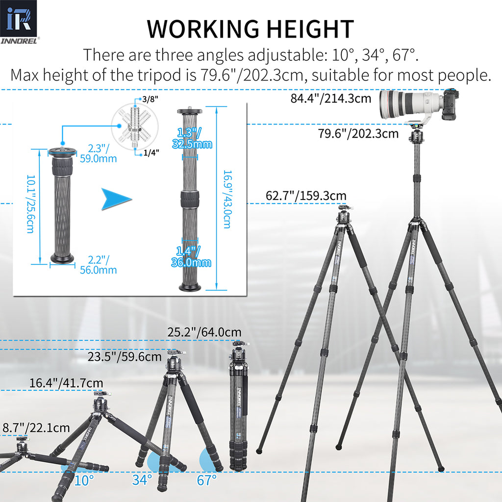 Used Carbon Fiber Camera Tripod 36mm Tube INNOREL KT364C+N52(Only Europe has inventory)