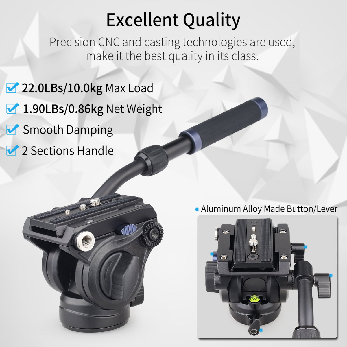 Camera head with features highlighted on a white background
