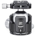 An Innorel N52 camera tripod ball head in black and silver aluminum, shown on a clean white background.