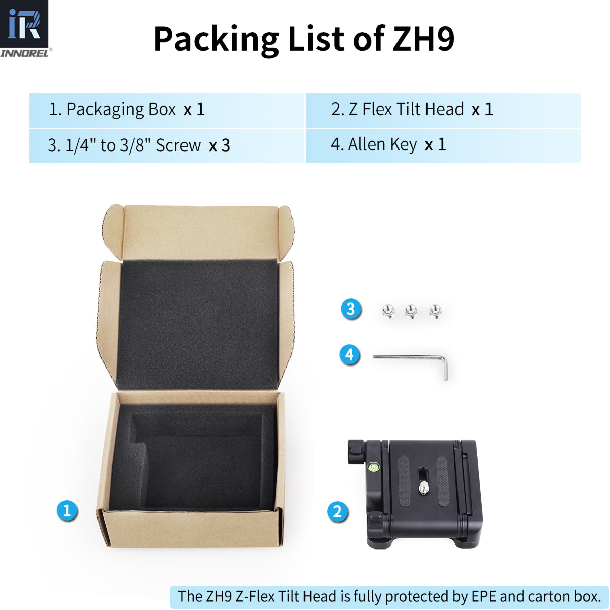 Used INNOREL ZH9 Aluminum Alloy Z-Flex Tilt Tripod Head (Only Europe has inventory）