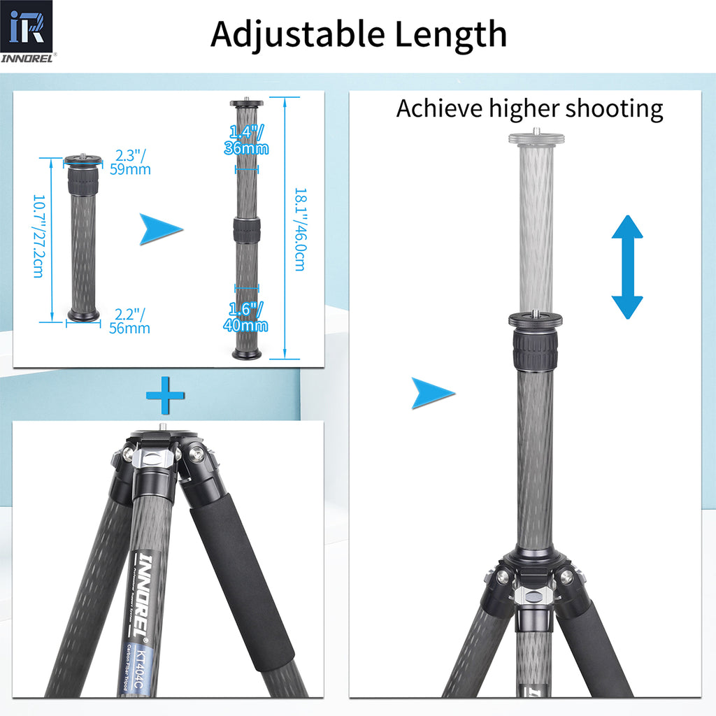 Tripod with adjustable length feature and INNOREZ branding