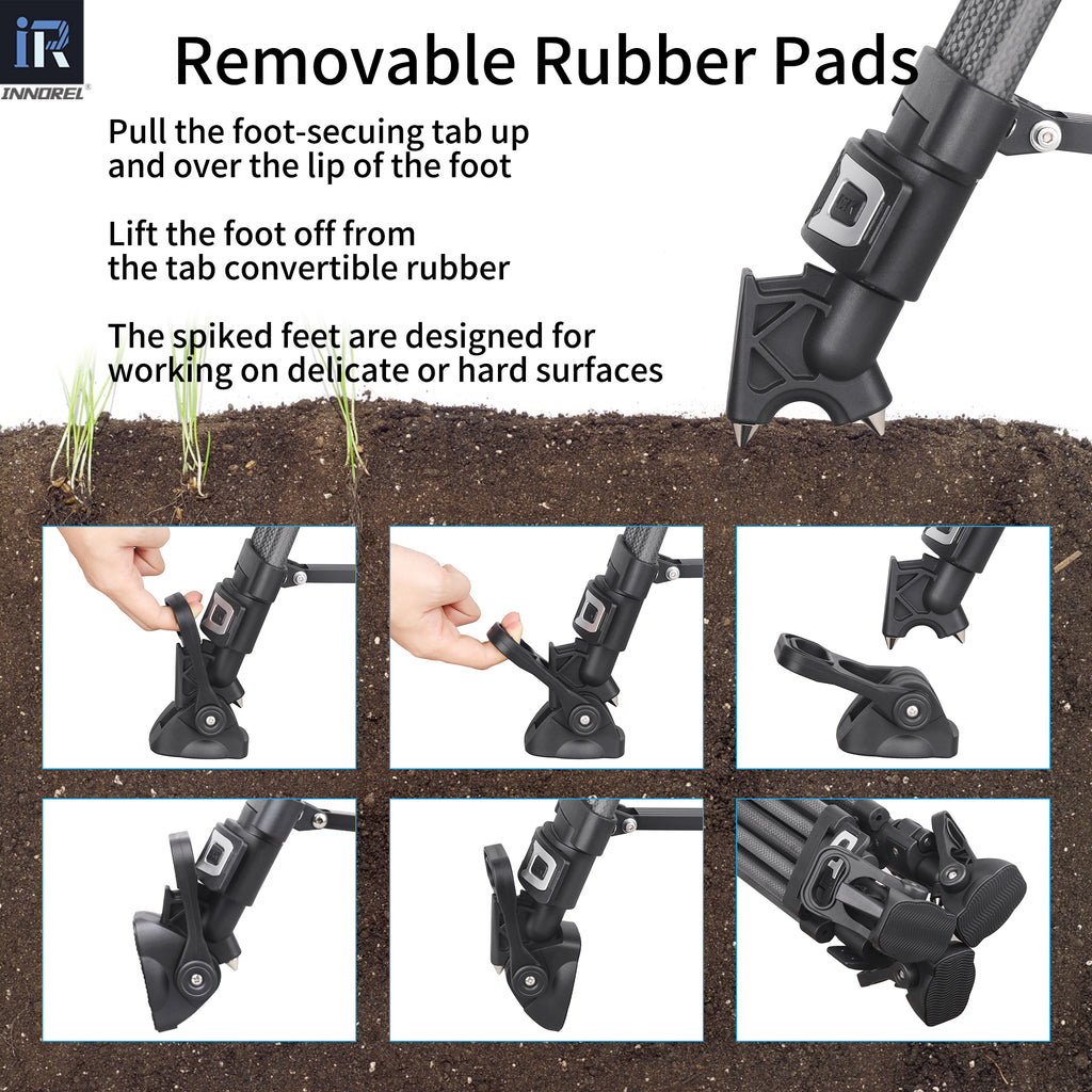 Instructions for using removable rubber pads on a tool with text and step-by-step images.