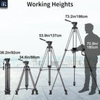 Tripod height comparison chart with a silhouette of a person for scale, featuring Infrared brand.