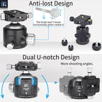 INNOREL V52 ballhead featuring double U-notch cutouts allowing vertical shots without restriction