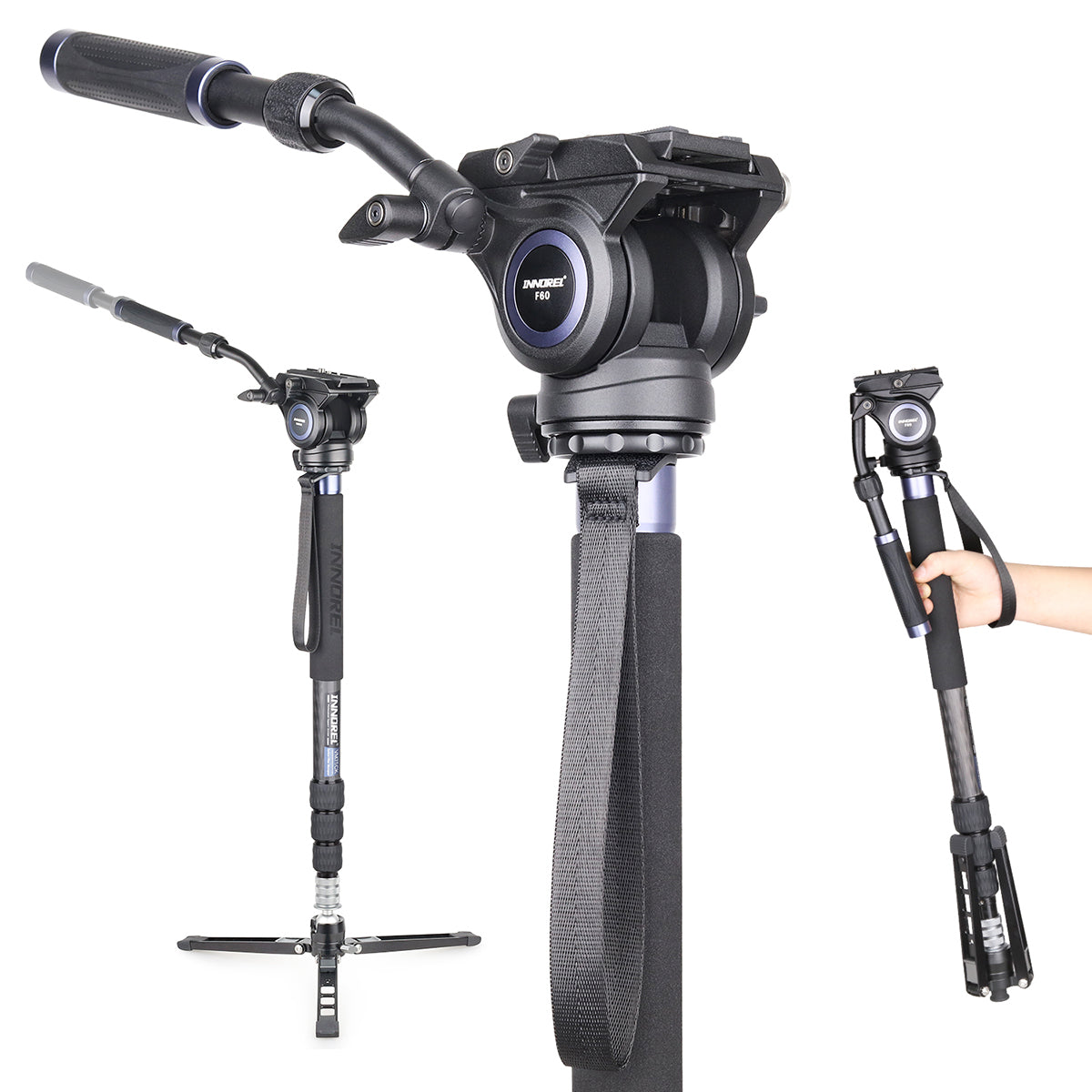 INNOREL VM75CK carbon fiber monopod stand with F60 fluid head