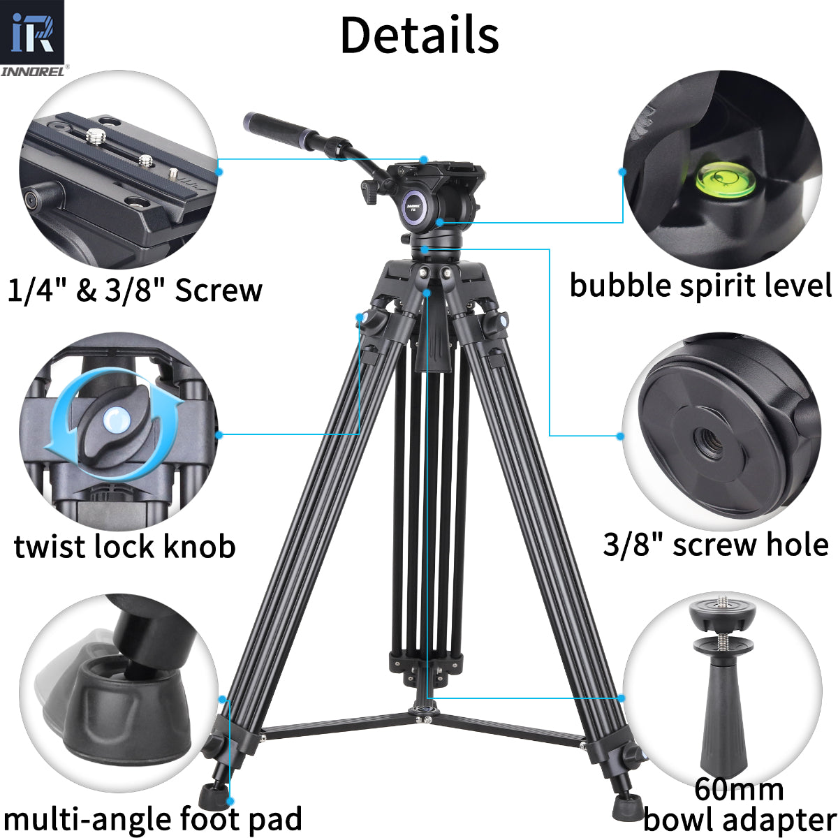 Heavy Duty Video Aluminum Alloy Tripod INNOREL VT60