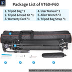 INNOREL VT60 Video Tripod package including tripod bag user manual tripod＆head kit allen wrench warranty card tripod bag strap