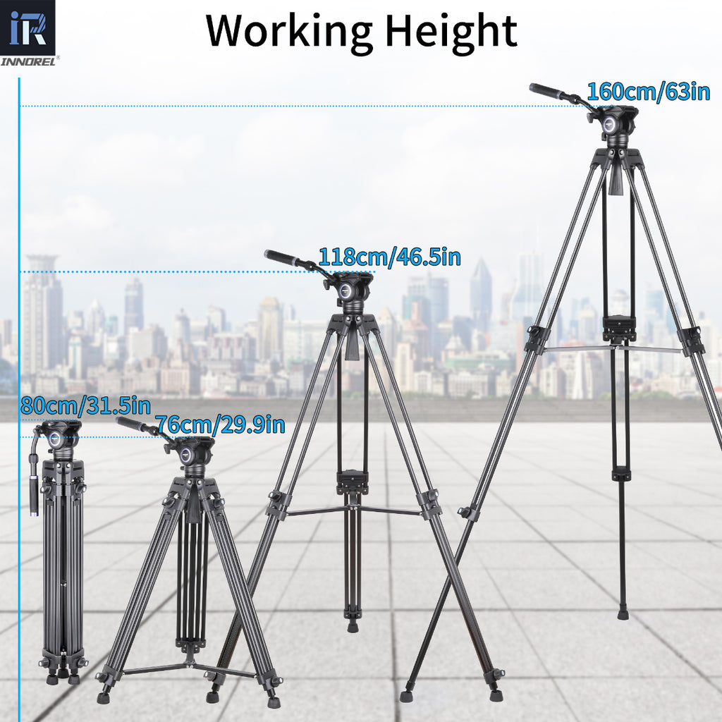 INNOREL aluminum alloy VT60 Video Tripod extends from 80cm to full 160cm working height with F60 fluid vedio head