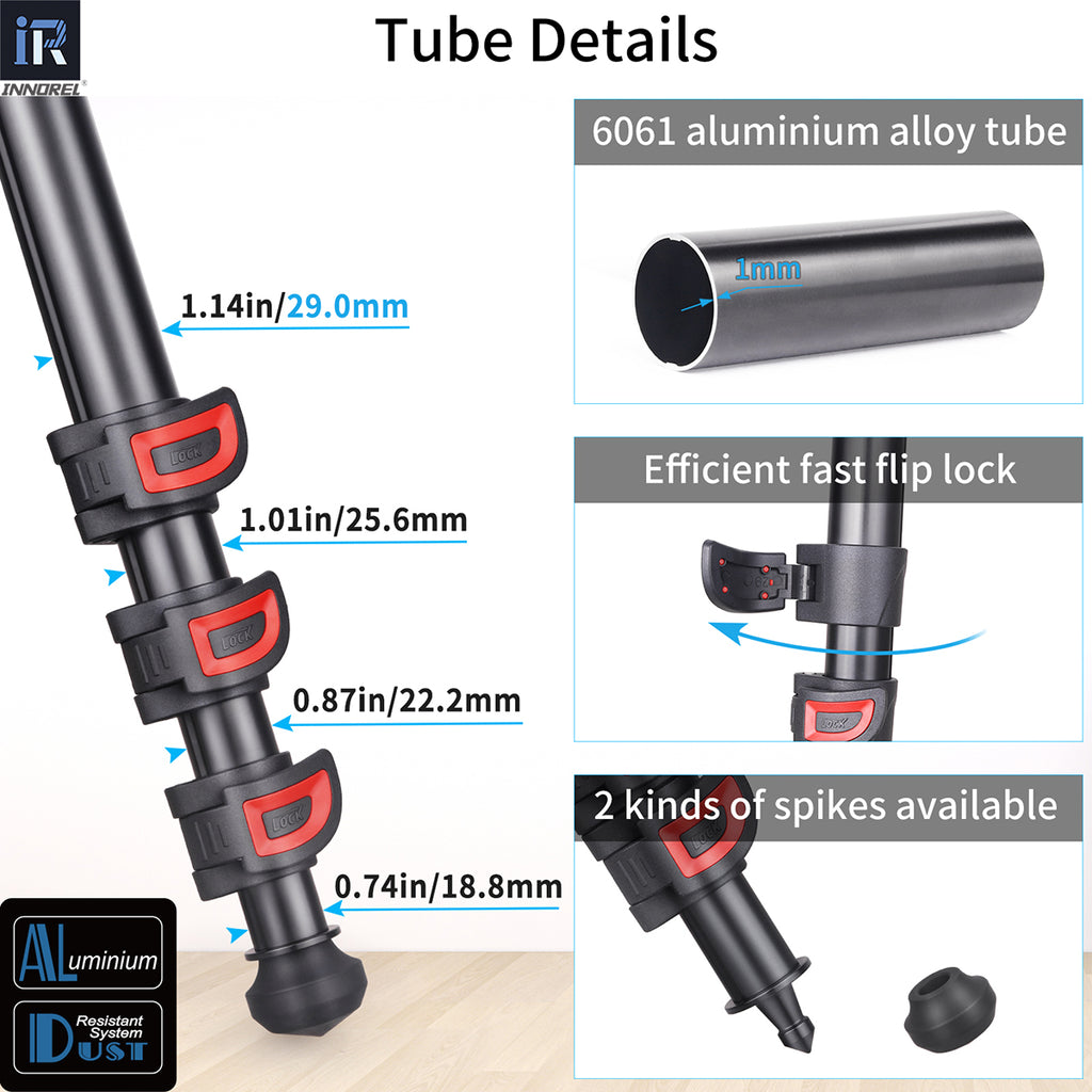 INNOREL YT284A horizontal camera tripod monopod with high quality aluminum alloy tubes