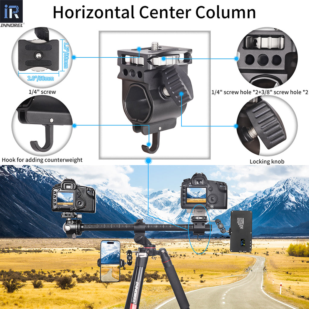 YT284A horizontal accessory design details 1/4 in screw weight hook and four extra holes for Installing multiple devices at the same time