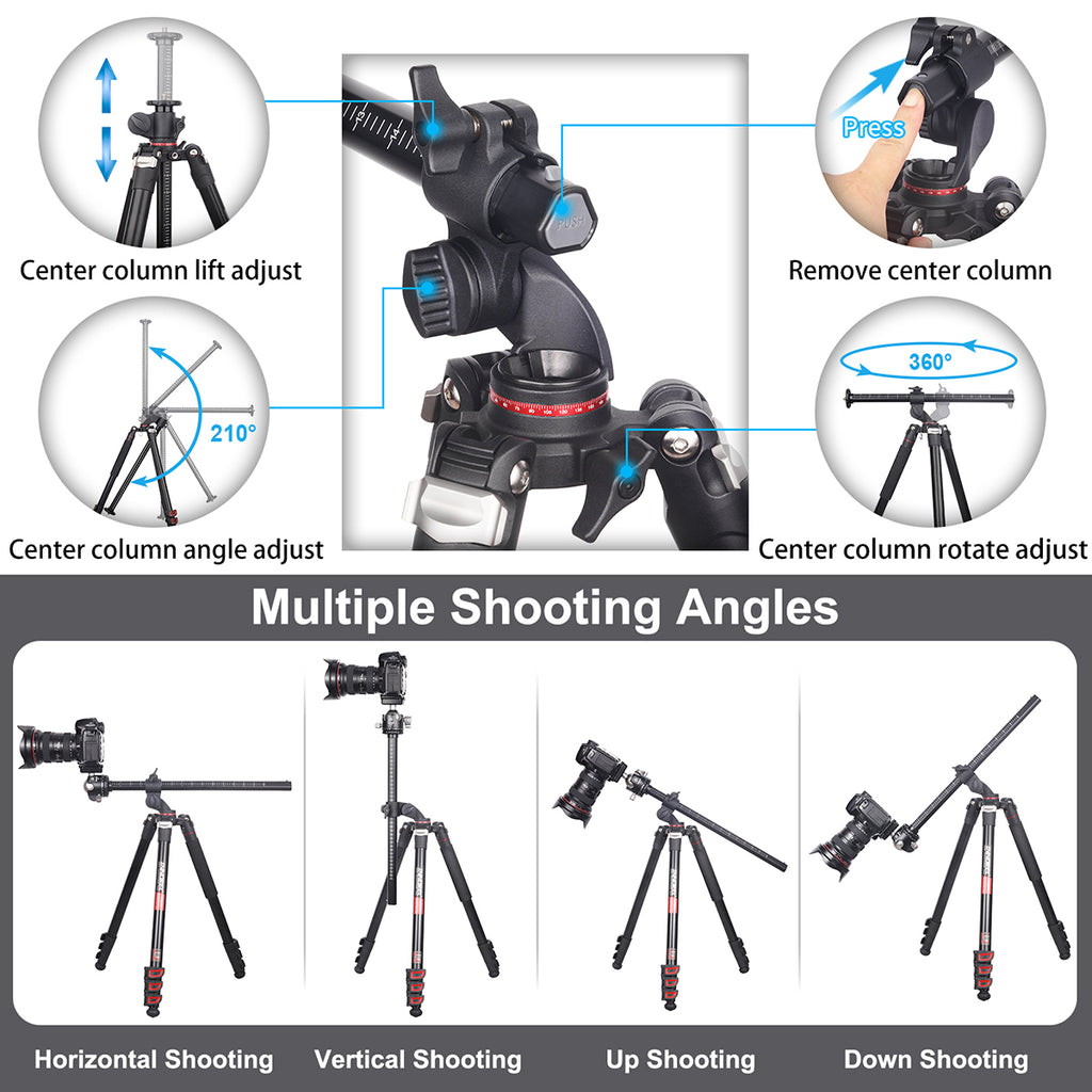 INNOREL YT284A tripod multiple shooting angles display including horizontal vertical up and down
