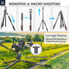 INNOREL YT284C transformed to a monopod installed short column for low angle shooting and inverted long column to realize macro shooting