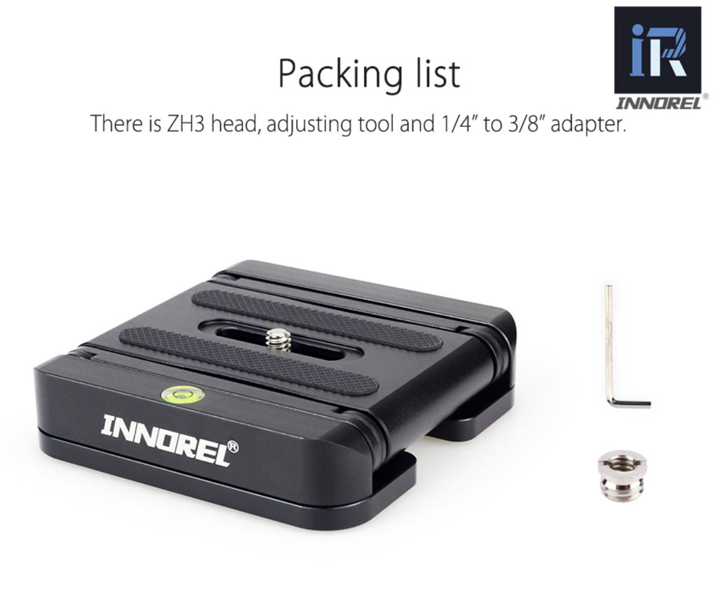 INNOREL ZH5  package contents Z type folding head adjusting tool and 1/4" to 3/8" adapter