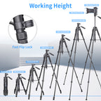 RT20 lightweight tripod extends from compact 51cm to full 184.5cm working height with center column