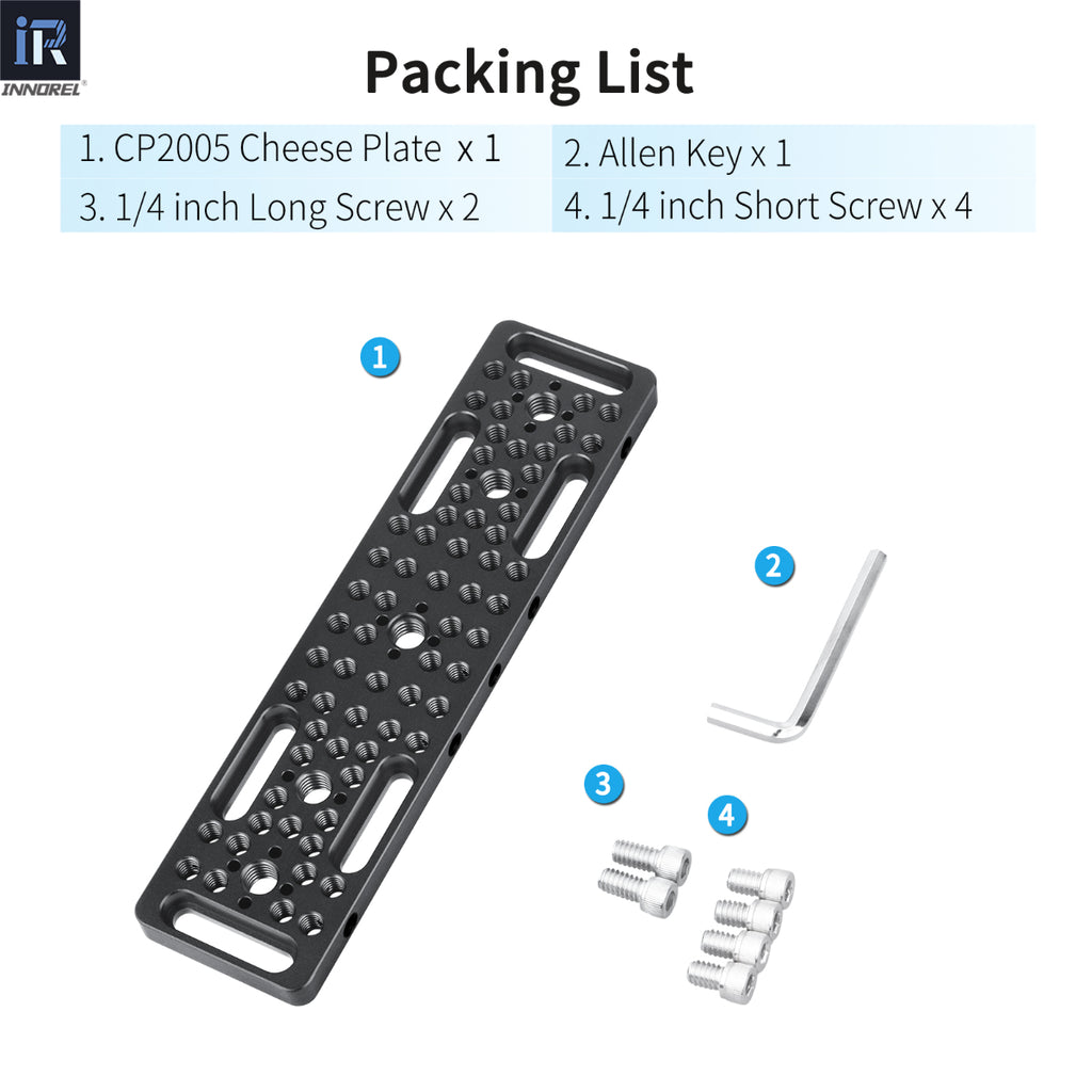INNOREL CP2005 package contents cheese plate allen key 2 1/4inch long screw 4 1/4inch short screw