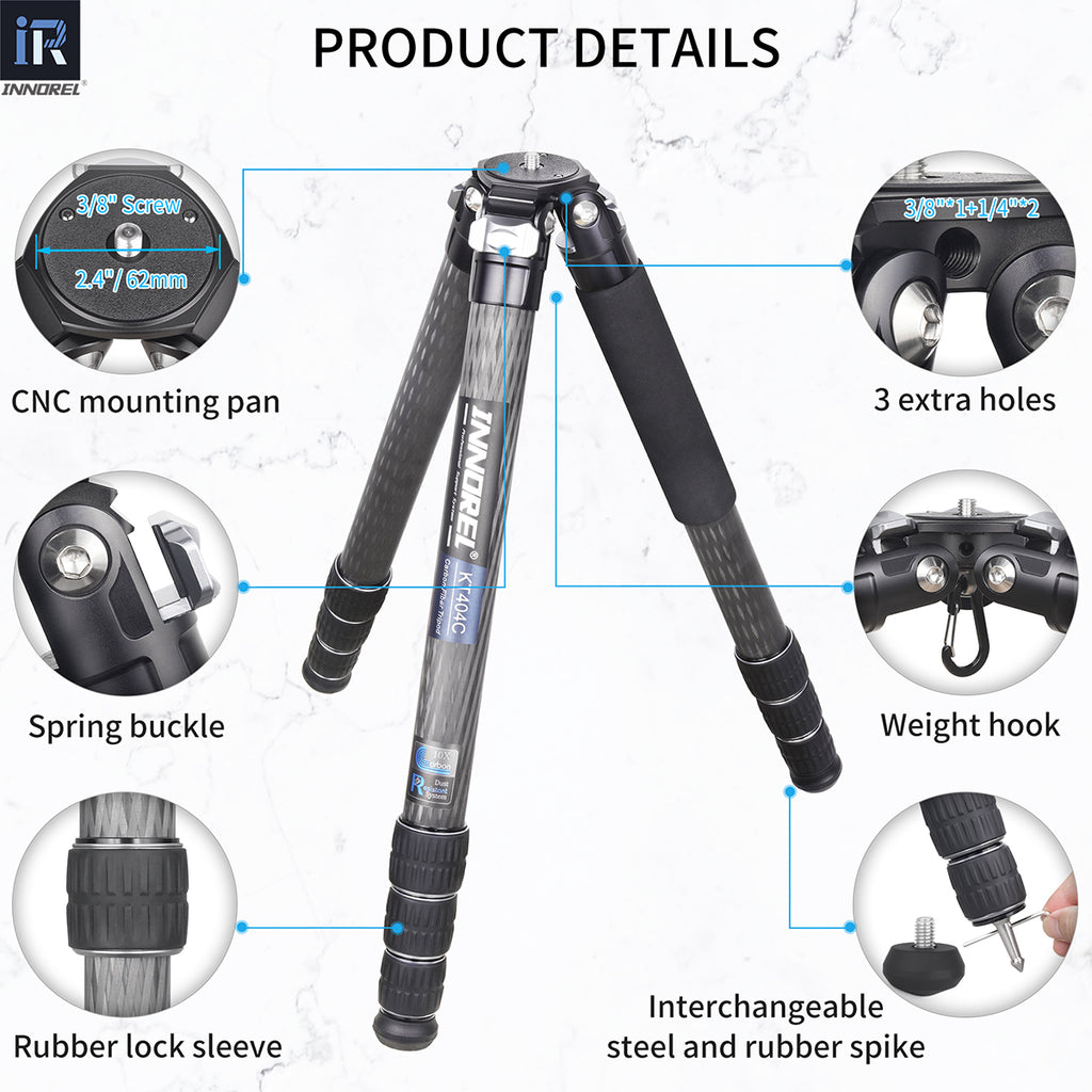 Treppiede per fotocamera in fibra di carbonio usato 40mm Tubo INNOREL KT404C (Solo gli USA hanno disponibilità)