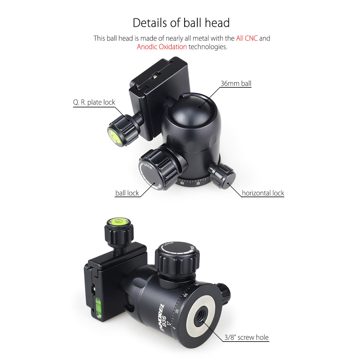 36mm B36 ballhead 3/8" screw hole