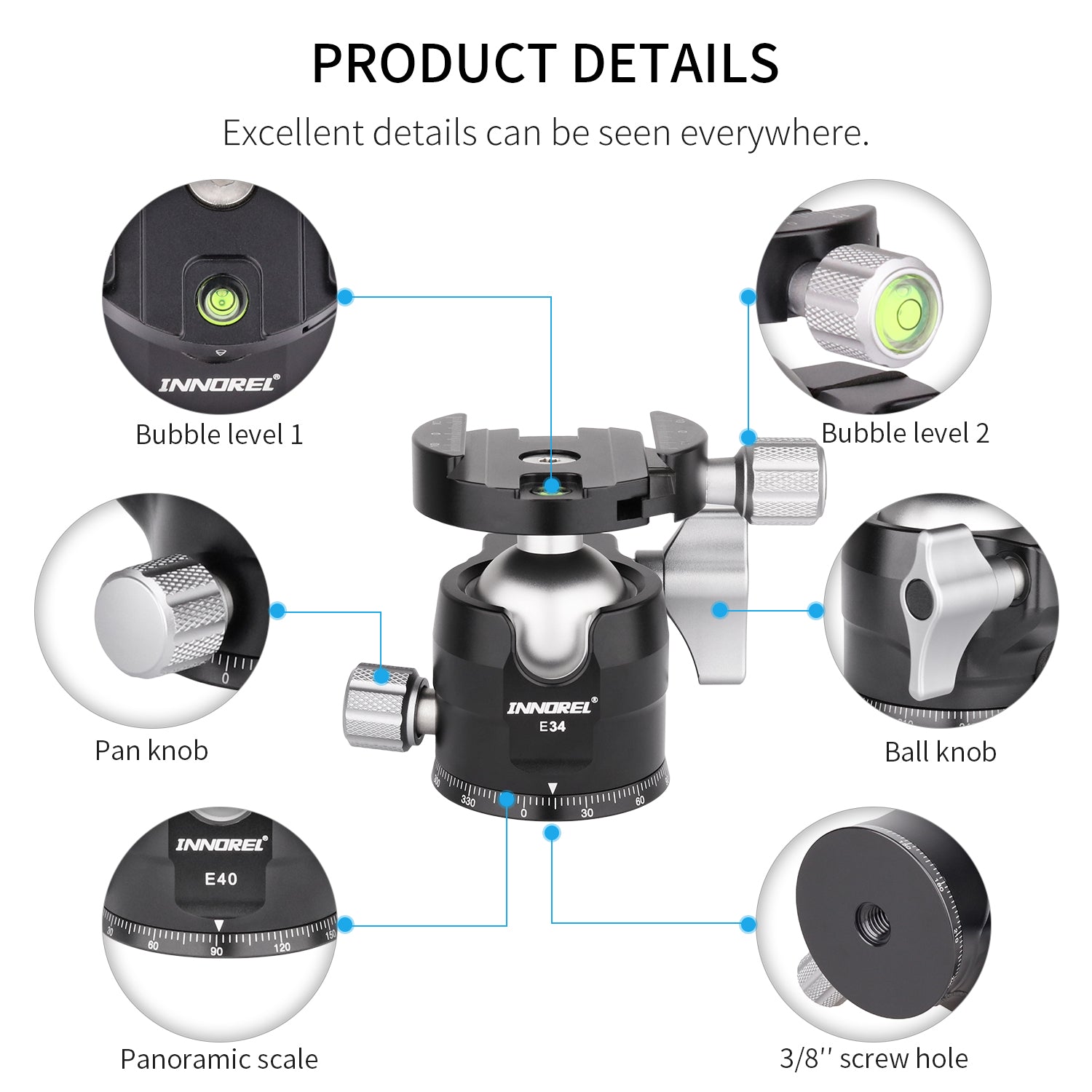 Europe Used Low Profile Tripod Ball Head INNOREL E34/E40