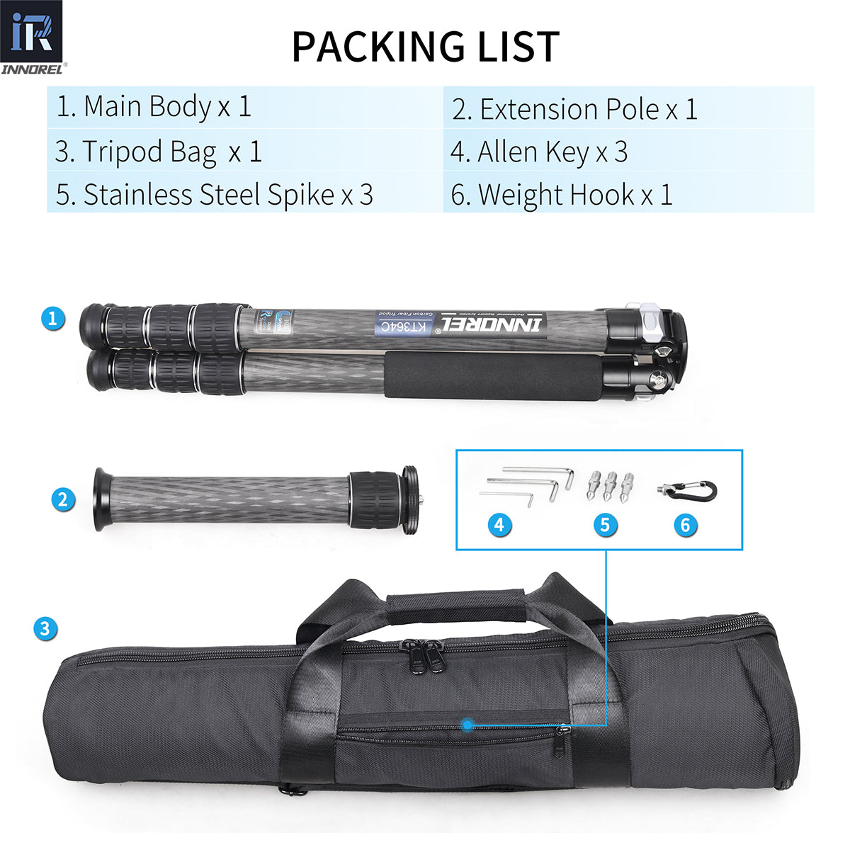 Carbon Fiber Camera Tripod 36mm Tube INNOREL KT364C