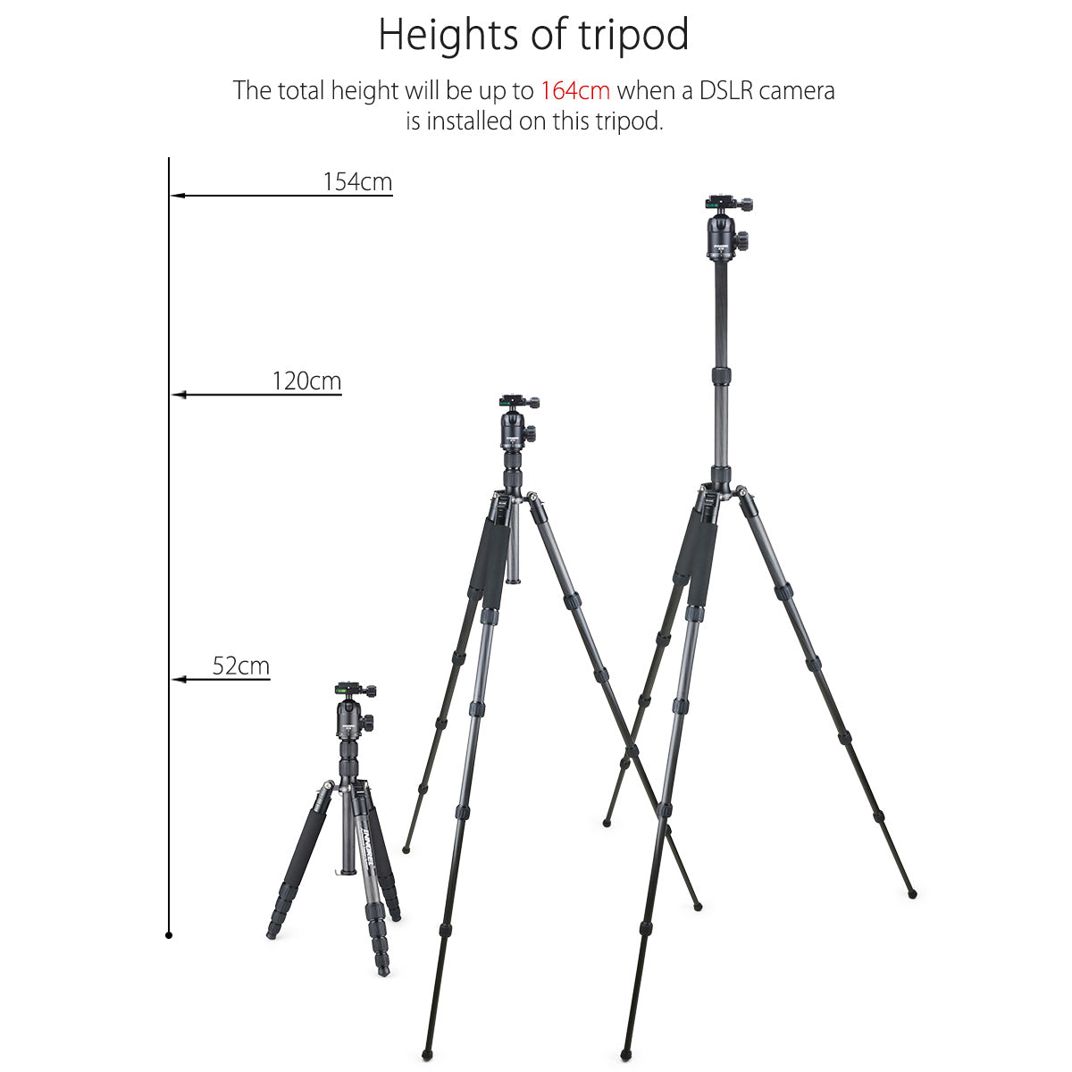 max working hight of RT50C tripod is 154cm min working hight of RT50C tripod is 52cm