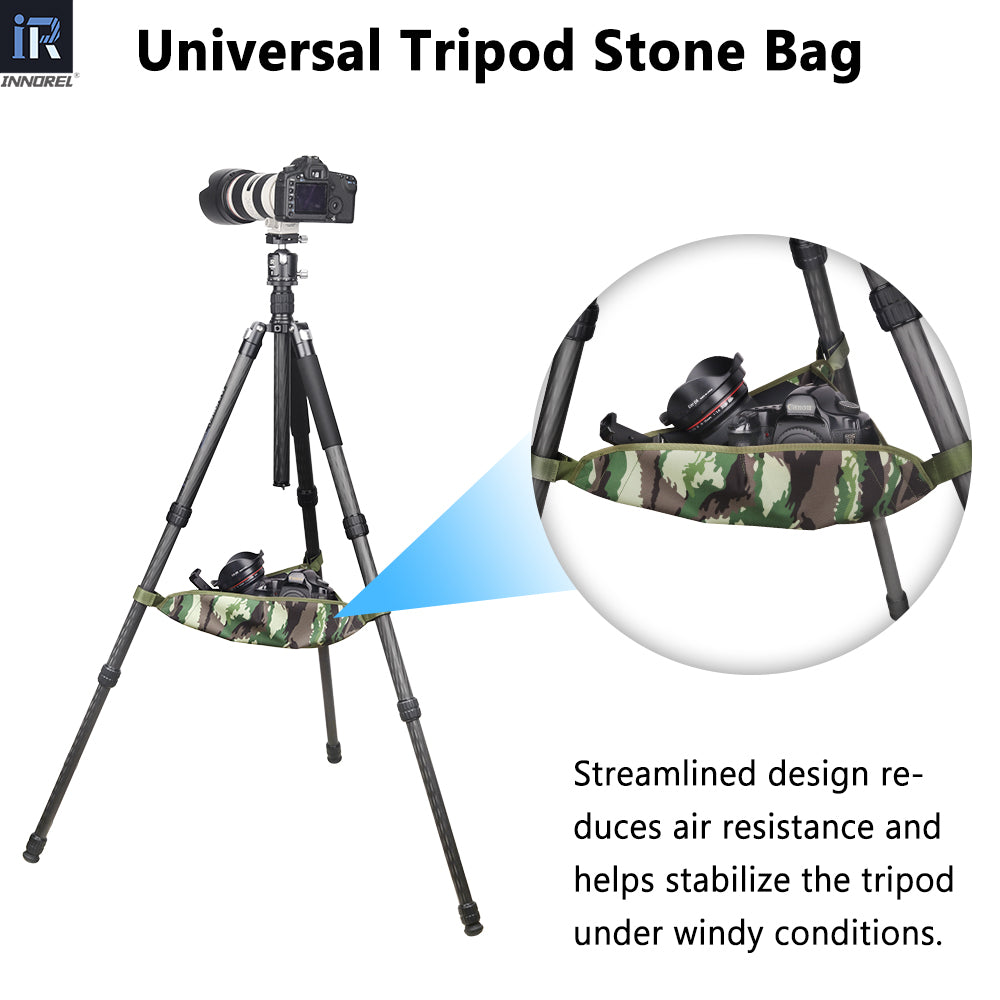 INNOREL universal tripod stone bag TS40M streamlined design re-duces air resistance and helps stabilize the tripod under windy conditions